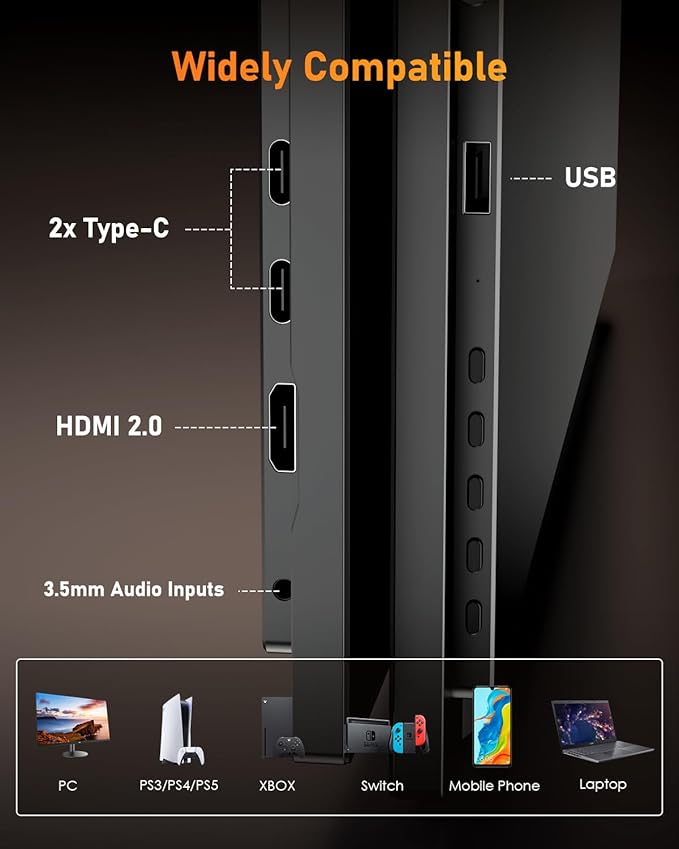 Yodoit Portable Monitor for Laptop 100Hz 18.5" FHD 1080P Screen IPS Display with USB Type C Port and Speakers with Smart Cover Metal Compatible with PC, MacBook, Xbox (Black)