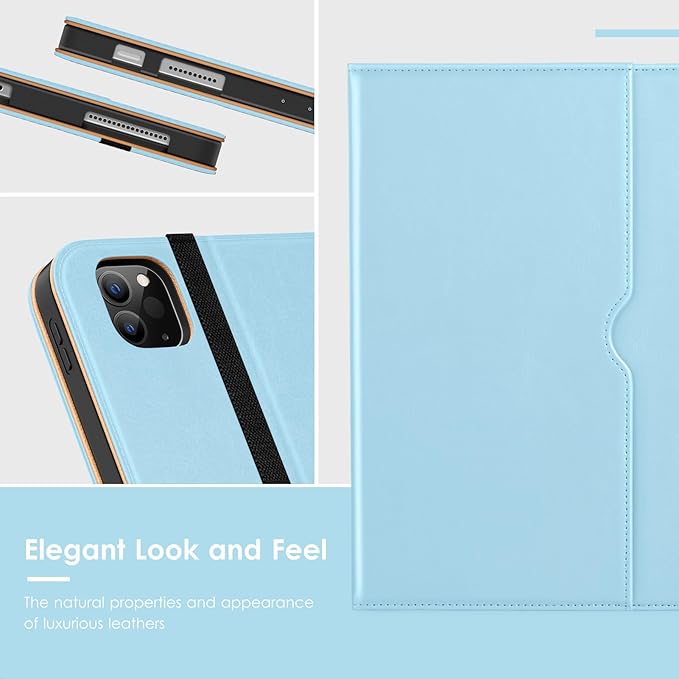 VIKESI Case for iPad Air 13 inch (M4) 2026 / (M3) 2025 / (M2) 2024,Premium Leather Folio,Apple Pencil Holder,Auto Sleep/Wake,Stand Cover - Ice Blue
