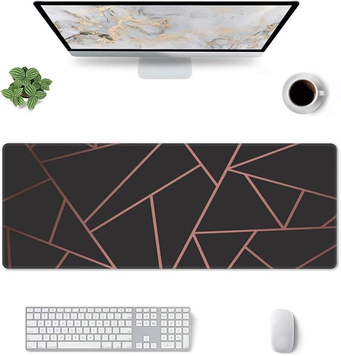 Rose Gold Black Mouse Pad, Geometry Large Big Gaming Mouse Pad Desk Pad, Mousepad with Non-Slip Rubber Base, Extended XXL Mouse Mat for Computer Laptop Office Accessories