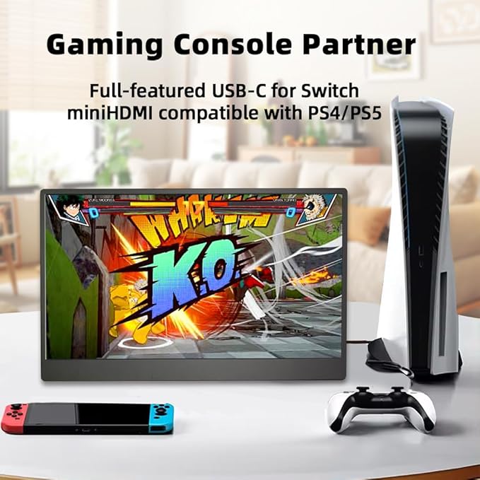 14 inch 4K Ultra-Slim Portable Monitor 3840x2160 UHD Wide Screen USB-C HDMI VESA HDR IPS External Display Plug&Play for Laptop PC Phone (14inch 4K No Touch)