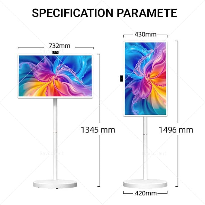 4K Smart Portable TV On Wheels, Touch Screen Monitor with 4K HD Display, Android 12 OS, Full Swivel Rotation, Dual Speakers & Wireless Connectivity for Home/Office/Travel 24-4/64