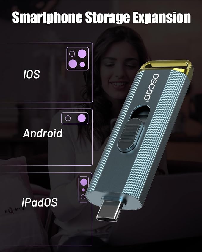 1TB Portable SSD, Up to 2100MB/s, Supports Apple 4K 60fps ProRes, External Hard Drive USB 3.2 with USB-C & A for iPhone 15/16/17, Android, Mac & PC, Ideal for Photographers & Content Creators