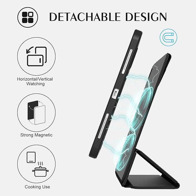 ZENLU iPad 9th 8th 7th Generation Magnetic Case with Removable Folio Cover, Premium Semi-Silicone Leather, Vertical Stand, Clear Back, Smart Sleep/Wake, Full Protective Case for 10.2" iPad (Black)
