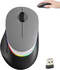 Ergonomic Vertical Mouse Wireless Bluetooth Rechargeable Silent Portable Ergo Mice with RGB LED Light & 2.4G USB Receiver, for PC Laptop Tablet Computer, Office Home, Adult Student Kids Gift-Grey