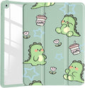 JOYLAND Lovely Dinosaur Pattern Case for iPad Air 11 Inch M3(2025) / M2(2024), iPad Air 5th(2022) / 4th (2020) Gen 10.9 Inch, Clear Acrylic Hard Back Case with Pencil Holder Trifold Stand Tablet Cover