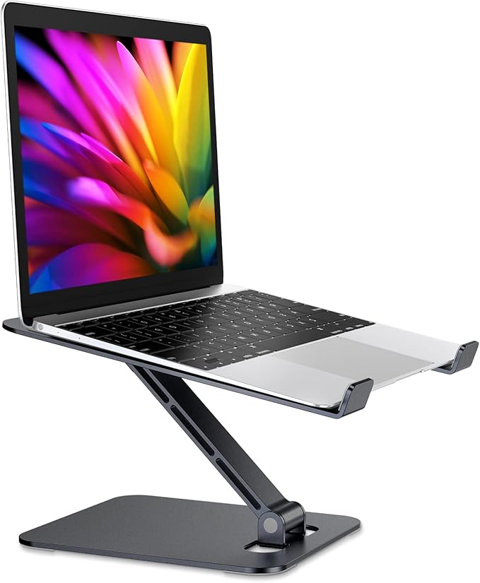 RIWUCT Foldable Laptop Stand, Height Adjustable Ergonomic Computer Stand for Desk, Aluminum Portable Laptop Riser Holder Notebook Mount Compatible with MacBook Pro Air, HP, Dell 10-16"(Black)