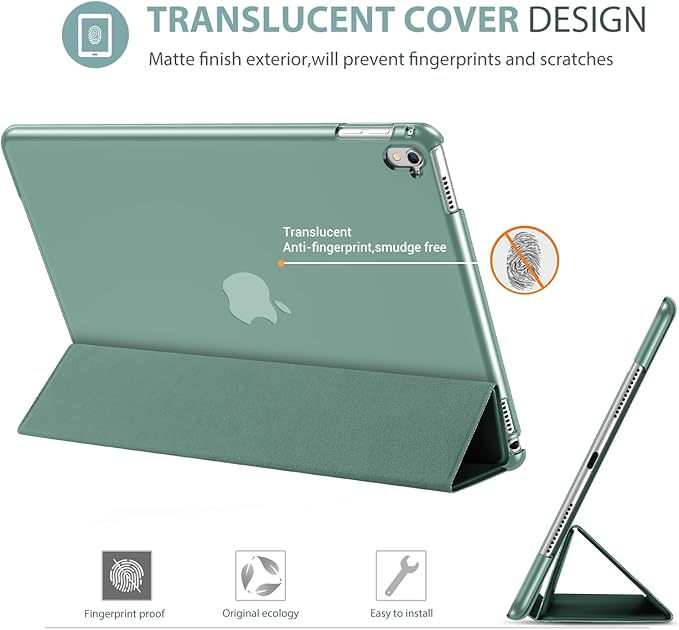 ProCase Smart Case for iPad Pro 9.7 Inch 2016, Ultra Slim Lightweight Stand Smart Case Shell with Translucent Frosted Back Cover for iPad Pro 9.7 Inch (A1673 A1674 A1675) -Mgreen