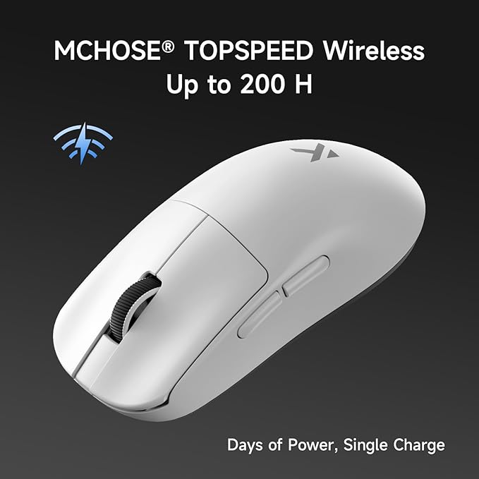 MCHOSE L7 Ultra+ Wireless Gaming Mouse, Lightweight 48g, Ergonomic Mouse with 42K DPI, PAW3950, Optical Switch, 20000 FPS, Dual 8K Polling, 7 Programmable Buttons, 3-Mode Connect, PC/Mac - White