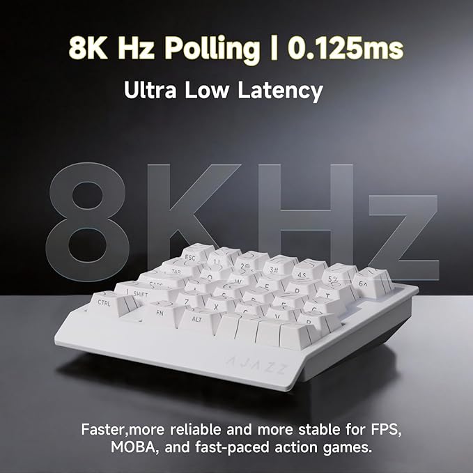 AJAZZ AK029 One-Handed Gaming Keyboard, 29 Keys Wired Keypad, SOCD & DKS, Magnetic Switch, 8KHz Polling, Web Driver Customizable, Portable for Editing/Travel, Aluminum Plate, White Contour Line