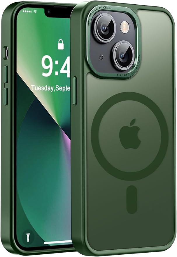 Newfuture Designed for iPhone 13 Case & iPhone 14 Case with Magnetic [13 FT Military Drop Protection] [Compatible with Magsafe] Slim Translucent Shockproof with Anti-Fingerprint Phone Case, Dark Green
