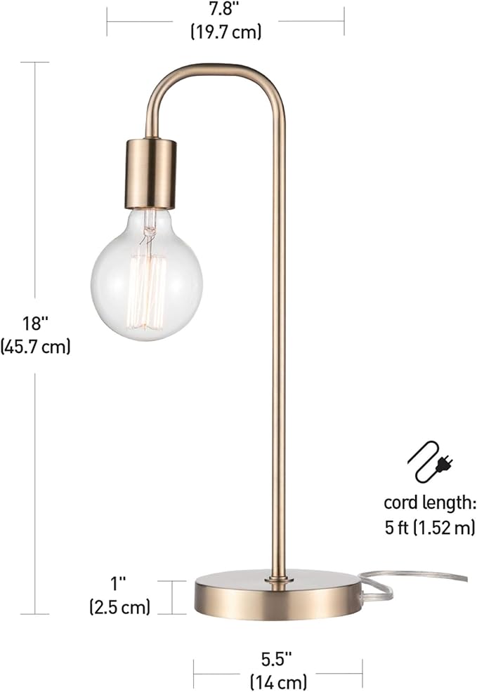 Globe Electric 67433 Holden 18" Table Lamp, Matte Brass, Modern, Night Stand, Bedroom Décor, Living Room, Bedside Light
