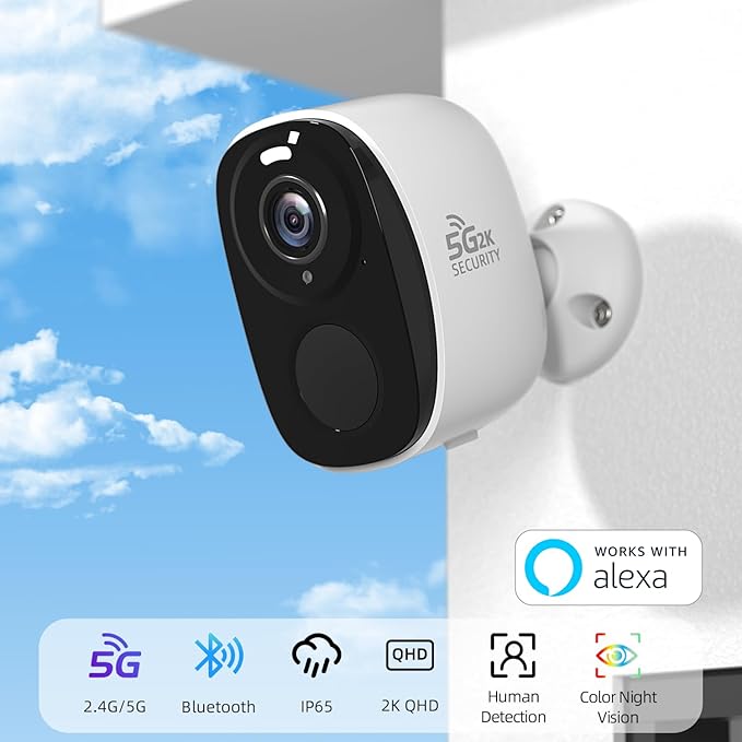 2pcs 5G/2.4G WiFi Security Cameras Wireless Outdoor,2K Home Indoor Camera with AI Detection, Siren,Wireless Cameras for Home Security with Color Night Vision, 2-Way Talk, IP65, Works/Alexa, Cloud/SD