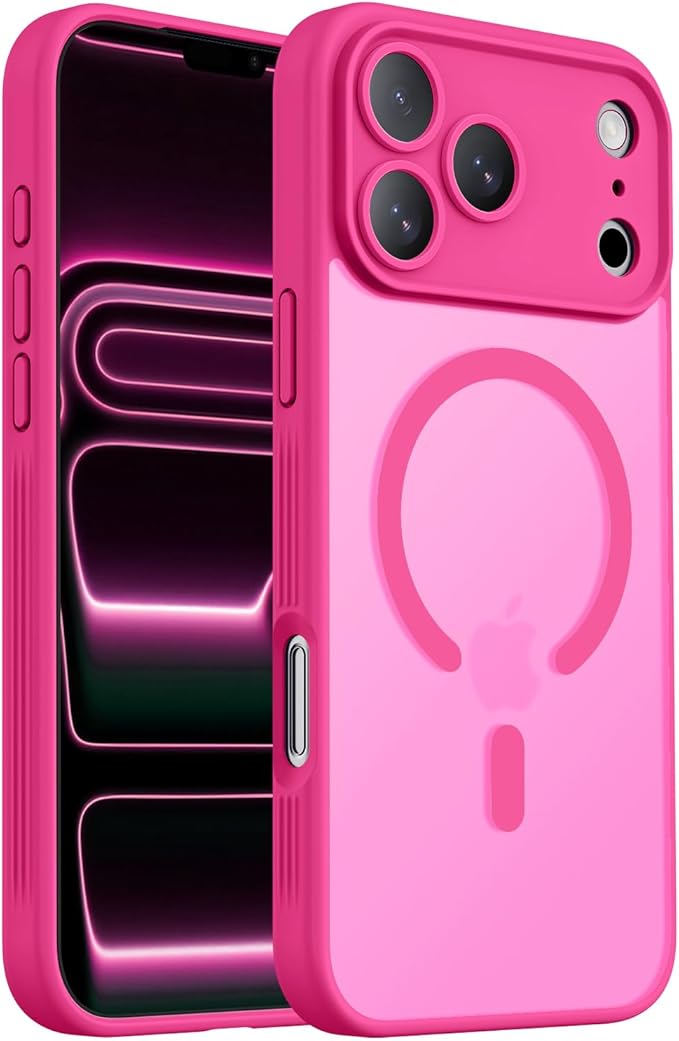 Symcele Designed for iPhone 17 Pro Max Case, Compatible with MagSafe, [Camera Protection] [15FT Military Drop Protection] Shockproof Translucent Matte Anti-Slip Phone Case, 6.9", Hot Pink