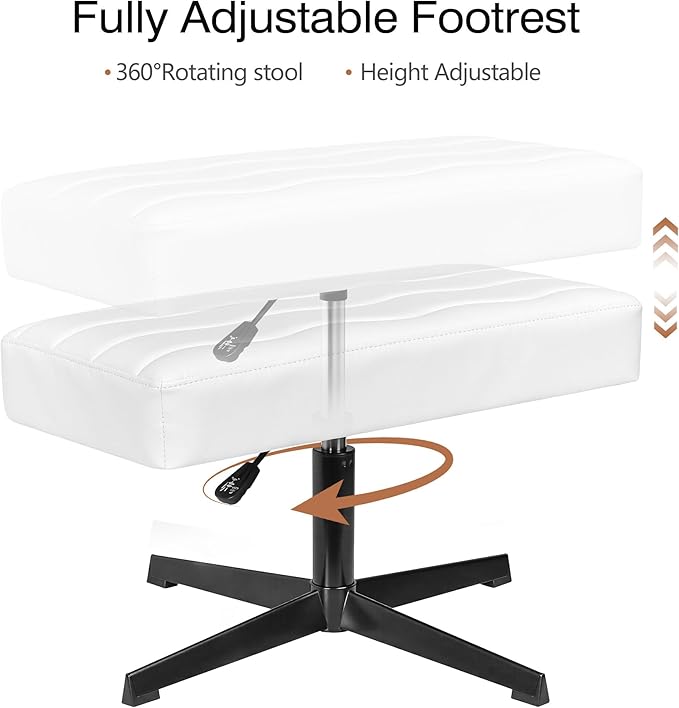 VECELO Under Desk Footrest, PU Ergonomic Foot Rest with Comfort Padding, Height Adjustable for Relieving Leg Pain, Stiffness, and etc, White