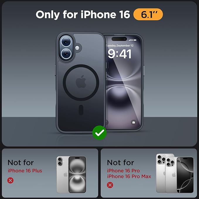 Miracase Magnetic Series for iPhone 16 Case [Compatible with MagSafe] Military-Grade Protection, Anti-Fingerprint, Slim Phone Case for iPhone 16 6.1 inch - Black