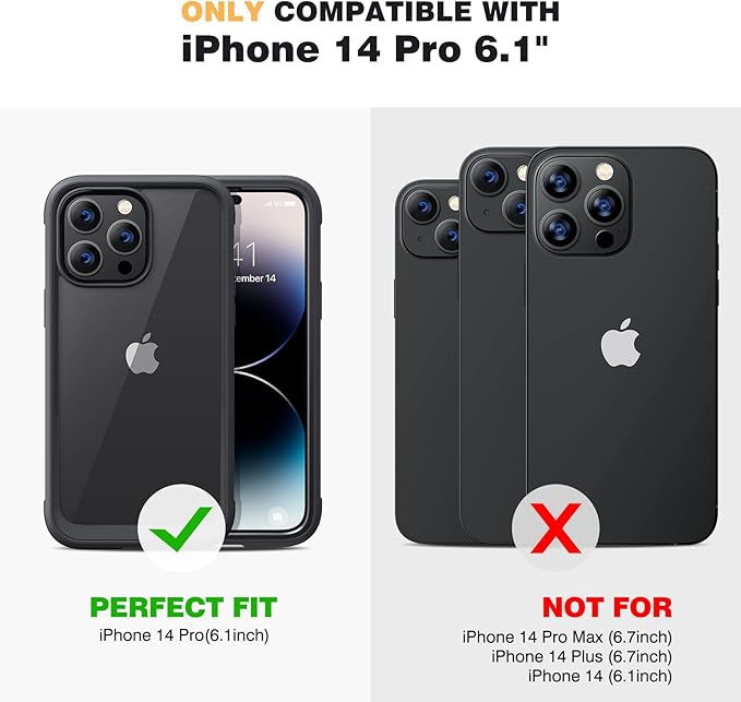 Diaclara Designed for iPhone 14 Pro Case 6.1’’, Full Body Rugged Case w/Built-in Touch Sensitive Anti-Scratch Screen Protector+9H Tempered Glass Camera Lens Protector (Black)