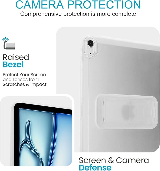 Slim Case for iPad Air 11-inch M4/M3/M2 (2026/2025/2024), Built-in Kickstand Non-Slip Shockproof Rugged Protective for Women Men, Clear