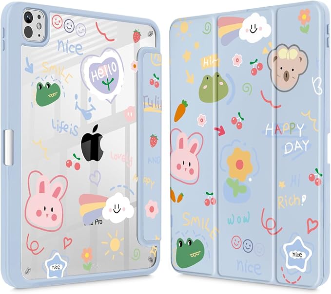 May Chen Case for iPad Pro 11-Inch M5/M4 2025/2024 (6th/5th Generation), Clear Transparent Print Back Shell Slim Stand Shockproof Tablet Cover, Auto Wake/Sleep, Cartoon Stick Figure