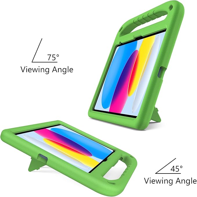 for iPad A16 Case 11th Generation 2025 11 Inch, iPad 10th Generation 10.9" 2022 Case, Kids Friendly Lighweight EVA Foam Shoulder Strap Shockproof Stand Cover for Girls Boys, Green