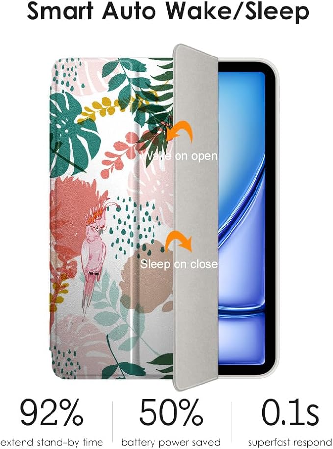 DTTO for iPad Pro 11 Inch 4th/3rd/2nd/1st Generation 2022/2021/2020/2018 Case, Also Fit iPad Air 11-Inch/5th/4th Gen, Slim Lightweight Trifold Stand Soft Back Cover，Auto Sleep/Wake,Parrot Tree