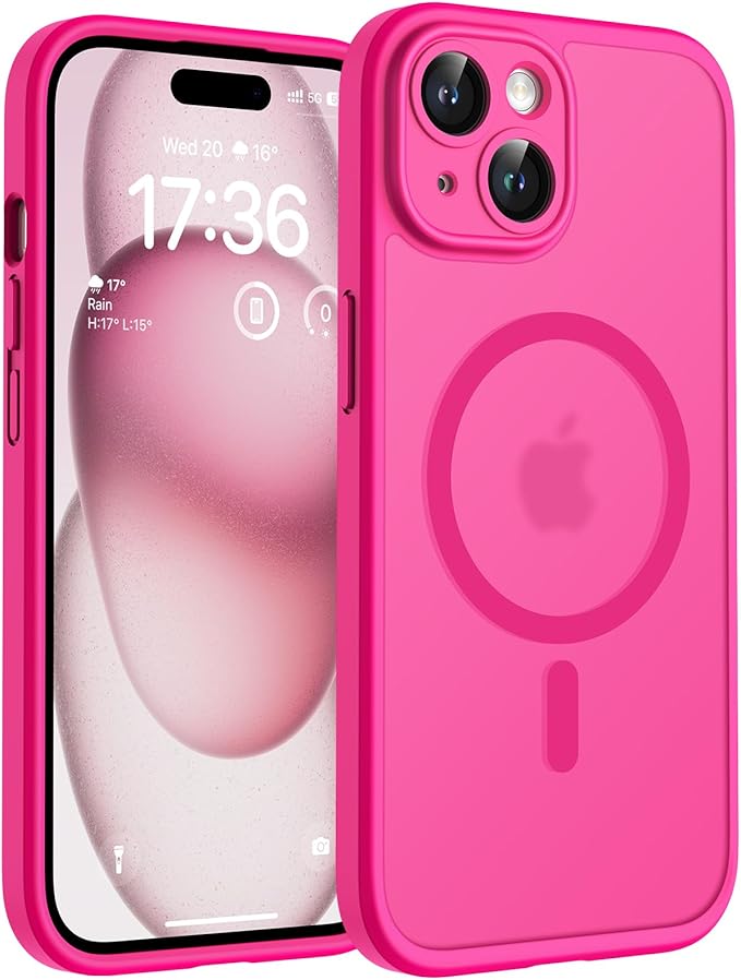 TOCOL for Phone 15 Case, Compatible with Magsafe Charger, Full Camera Protection, Drop Protection, Translucent Matte Phone Case for iPhone 15 6.1 inch (Hot Pink)