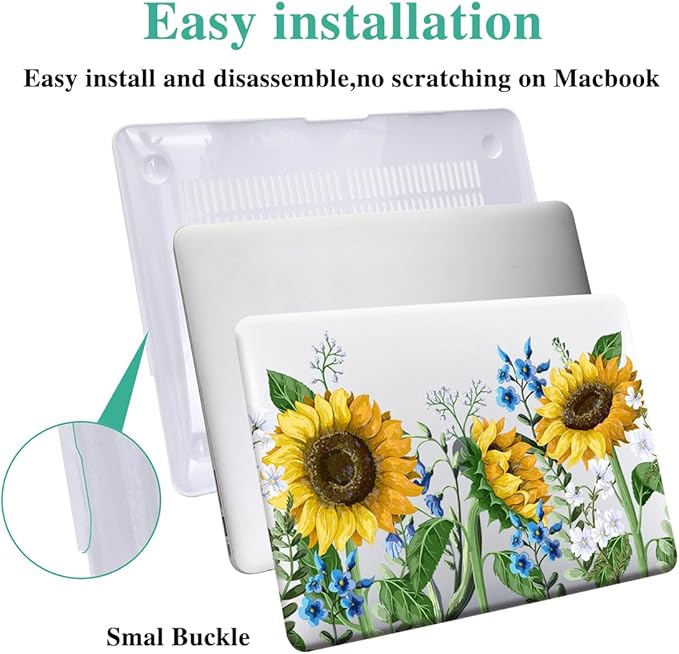 Compatible with MacBook Air 13 inch Case 2022 2021 2020 2019 2018 Release M1 A2337 A2179 A1932 Retina Display Touch ID, Plastic Hard Shell Case & Keyboard Cover, Sunflower