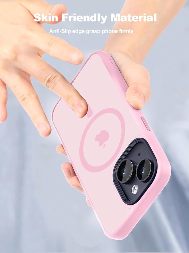 Tigowos for iPhone 15 Phone Case Fits MagSafe 10FT Drop Resistant Matte Skin Feeling Back Cover for iPhone 15 Case，Pink