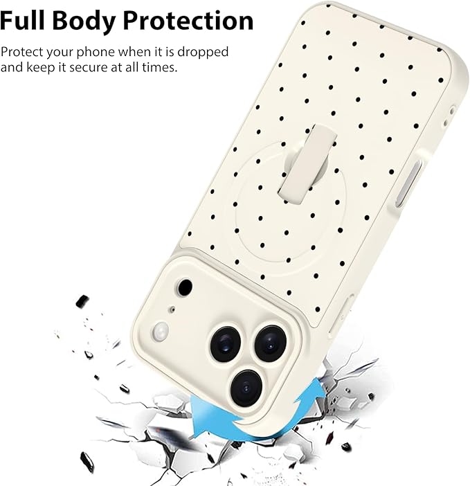 KANGHAR Compatible with iPhone 17 Pro Max Case, Support for MagSafe, Silicone Spot Cute Pattern, Wristband Kickstand Camera Protection Soft Slim Cover for Girls Women -White