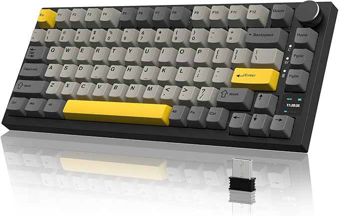 Attack Shark ajazz AK820 Pro Wireless Mechanical Gaming Keyboard Hot Swappable TFT Display & Knob RGB Backlit BT 5.1/2.4Ghz /Type-C Wired Gasket-Mounted Custom Keyboard for PC/Win(Black/Fish Switch)