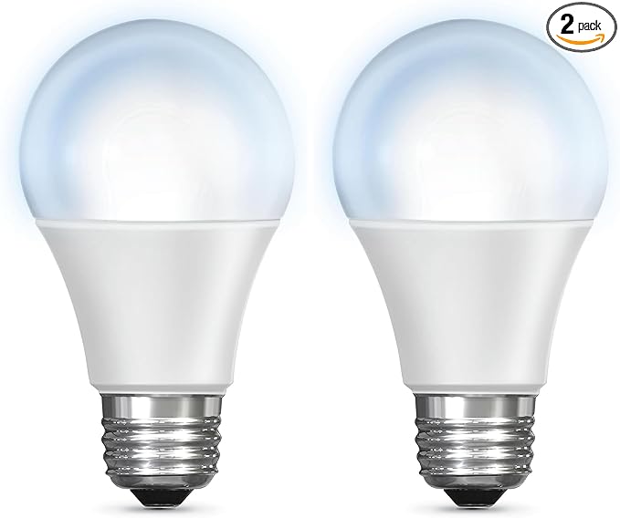 Feit Electric OM60/950CA/AG 60W Equivalent 2.4GHz WiFi Dimmable, No Hub Required, Alexa Google Assistant A19 Smart LED Light Bulb, 4.4" H x 2.3" D, 5000K Daylight (Pack of 2)