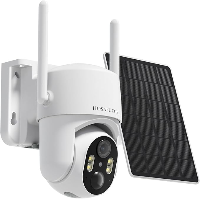 HOSAFE.COM Solar Security Cameras Wireless Outdoor, 360° PTZ Remote Cameras for Home Security Solar Powered, 2K 3MP Security Camera Outdoor Wireless, Free Cloud Storage(Need Apply)