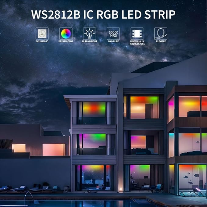 WS2812B IC RGB 5050SMD ECO Individual Addressable LED Strip Light, 16.4FT 300LED 60LED/m Flexible Full Color IP65 Waterproof DC5V Black PCB for DIY Project (No Power Adapter or Controller)