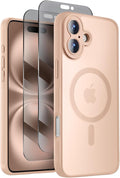 Symcele Designed for iPhone 16 Plus Case, Compatible with MagSafe, with Privacy Screen Protectors X2, [Camera Protection] [15FT Military Drop Protection] Shockproof Phone Case, 6.7", Light Brown
