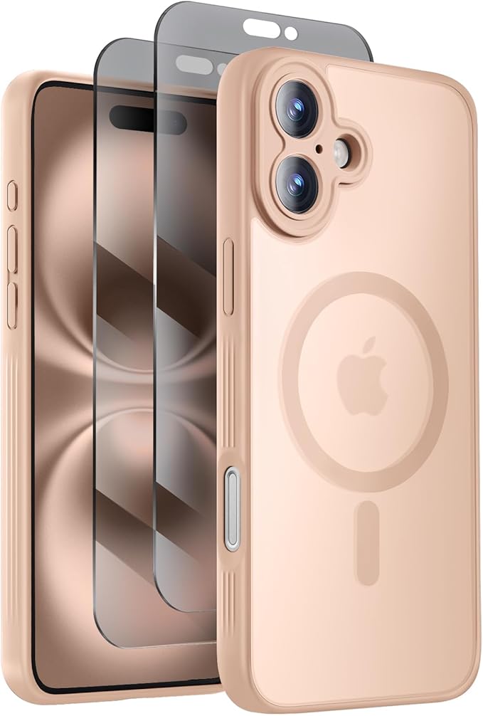 Symcele Designed for iPhone 16 Case, Compatible with MagSafe, with Privacy Screen Protectors X2, [Camera Protection] [15FT Military Drop Protection] Shockproof Phone Case, 6.1", Light Brown