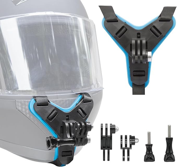 Haoyou Helmet Chin Mount Strap Compatible with Gopro Hero 13 12 11 10 9 8 7 and DJI Osmo Action Camera，Motorcycle Helmet Extension Attachment Mounting Accessories (Blue)
