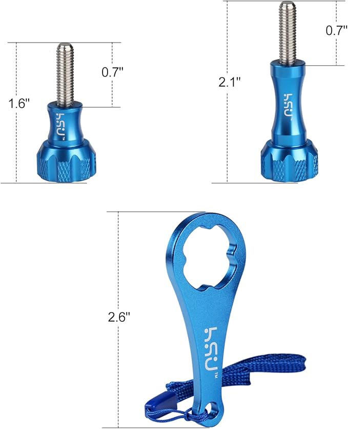 HSU Aluminum Thumbscrew Set + Wrench for Gopro Hero 13, 12, 11, 10, 9, 8, 7, 6, 5, 4, 3, Gopro Session, AKASO Campark and Other Action Cameras (Blue)