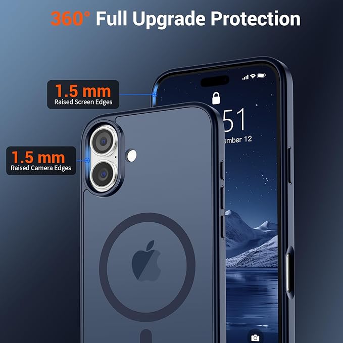 SUPFINE Magnetic for iPhone 16 Plus Case (Compatible with MagSafe) (Military Grade Drop Protection) Translucent Matte Shockproof Phone Cover,Dark Blue
