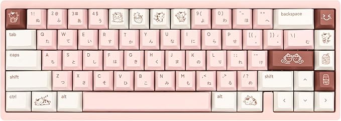 Milk Strawberry Cute Pink Keycaps, 134 Keys PBT Dye-Sublimation Keycaps, Cherry Profile Japanese Keycap, Compatible with 60% 65% 75% 80% 100% Mechanical Keyboard
