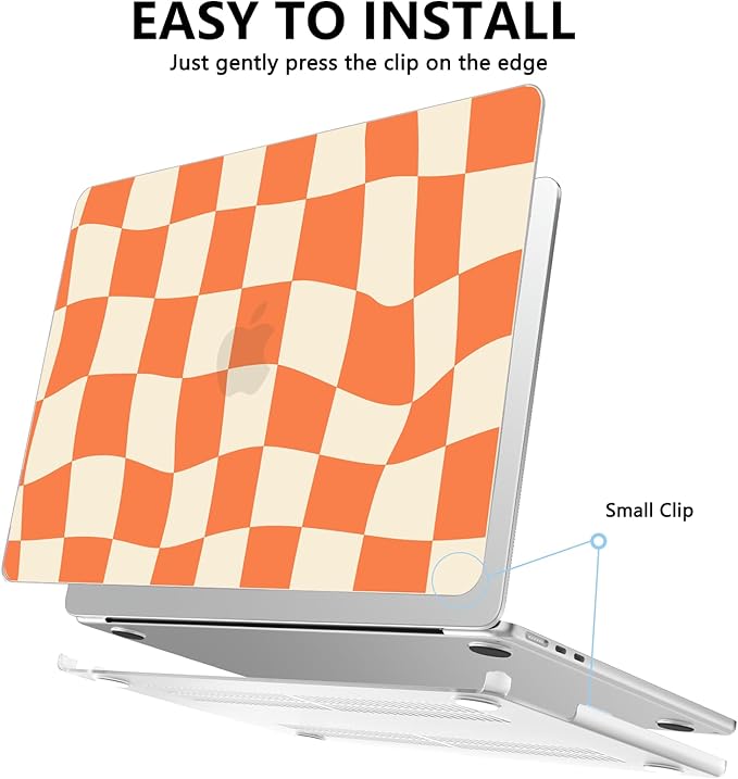 AKIT Compatible with MacBook Air 13 inch Case M5 2026 2025-2022 M4 M3 M2 A3449 A3240 A3113 A2681, Unique Shell Laptop Case+Screen Protector+Keyboard Cover for MacBook Air 13.6 inch, Orange CheckBoard