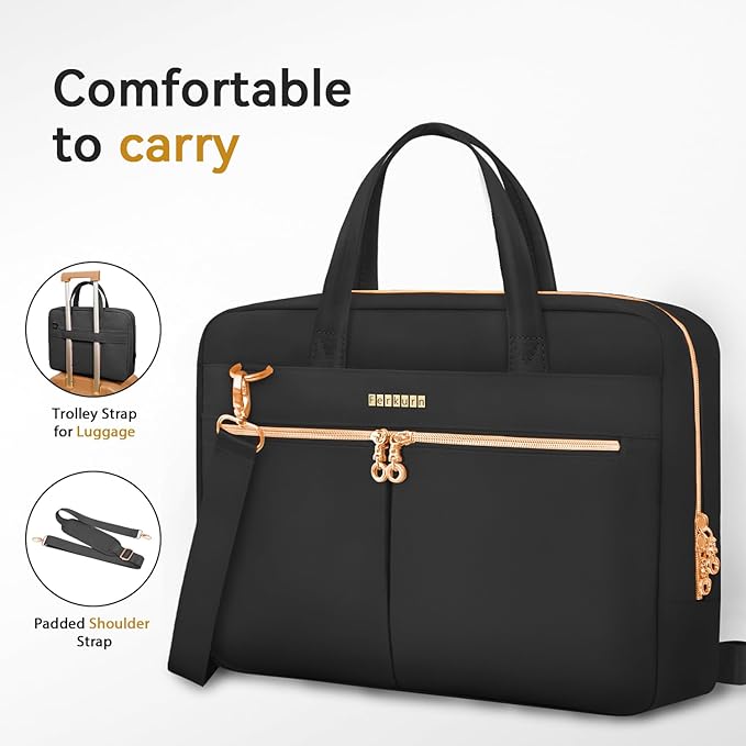 Ferkurn 15.6 16 Inch Laptop Case Bag for Women Men Compatible with MacBook Pro M5/HP OmniBook Omen Envy/Lenovo Yoga IdealPad/Dell Pro Inspiron, Carrying Briefcase Computer Messenger Bag Case, Black
