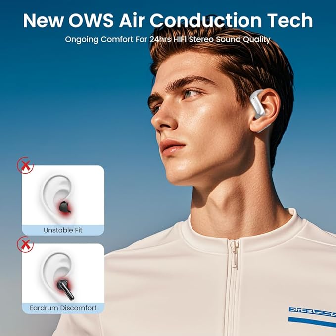 Piluyaa Open Ear Earbuds Bluetooth AI Ear Buds 60Hrs Playtime Wireless Over Headphones with Earhooks IPX7 Waterproof Touch Control Air Conduction Sport Headsets Earphones for Workout Running Grey