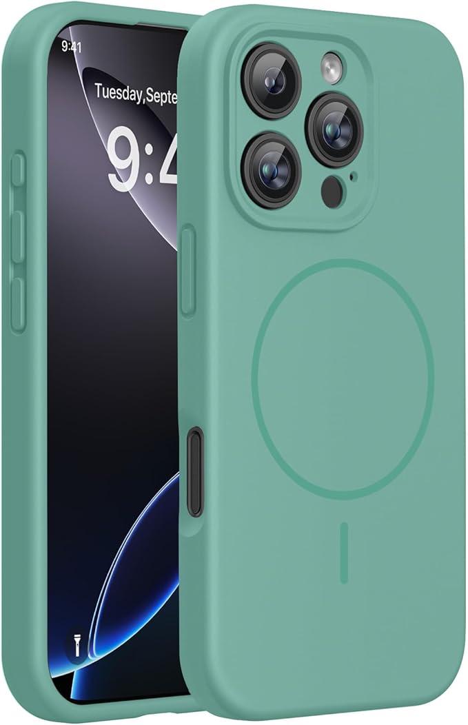 Miracase Magnetic for iPhone 16 Pro Max Case, [Soft Anti-Scratch Microfiber Lining], Compatible with MagSafe, Liquid Silicone Case Shockproof Drop Protection Phone Case for 16 ProMax,Midnight Green