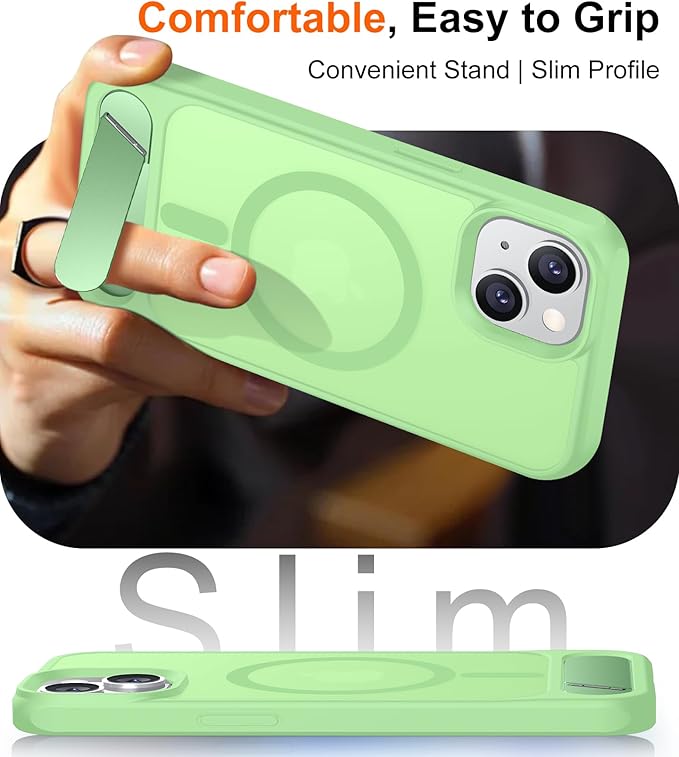 Magnetic Compatible with iPhone 15 Plus Case & iPhone 14 Plus Case, [Built-in Invisible Kickstand][Compatible with MagSafe][Military Grade Shockproof] Slim Translucent Matte Phone Case 6.7"