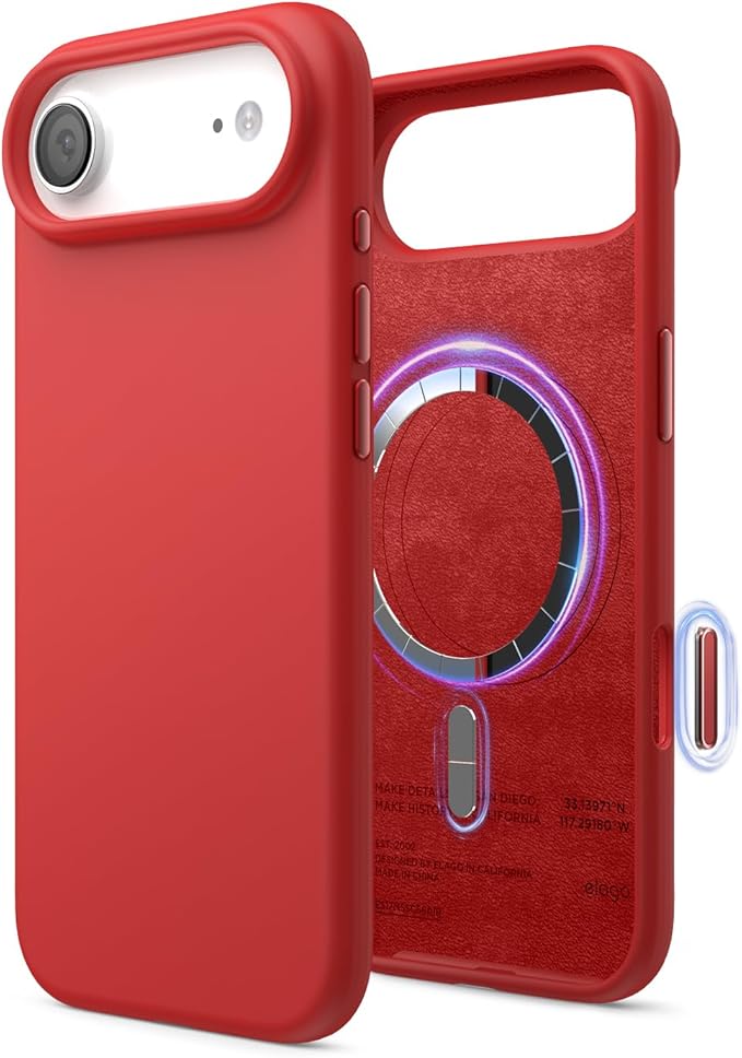 elago for iPhone Air Case, Premium Magnetic Silicone Case, Compatible with MagSafe, Liquid Silicone Material, Protective Cover, Shockproof, Slim Phone, 6.5 inch (Red)