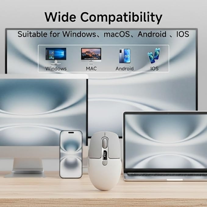 EWEADN Q1 Wireless Bluetooth Mouse, BT & 2.4G Computer Mouse with Battery & DPI LED Screen Display, Type-C Rechargeable with 1600 DPI Levels, 6 Button Silent Ergonomic Mouse for Laptop/PC/Mac-Grey