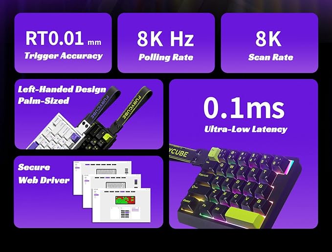 Left-Hand Mechanical Gaming Keyboard Hall Effect Magnetic Switch,29 Keys Hot Swappable,0.01mm Adjustable RT/RS,8K, Portable One Hand Gaming Keypad for FPS & Rhythm Games PC/Mac,RGB(White)