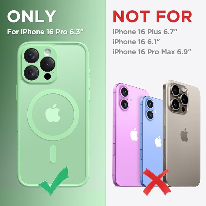 CAPRARO Magnetic Compatible with iPhone 16 Pro Case, Upgraded [Full Camera Protection] [Compatible with MagSafe] Protective Translucent Matte Women Girl Phone Case Cover, Bamboo Green