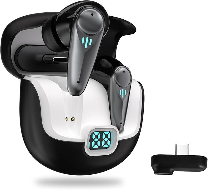 KASOTT 2.4GHZ Wireless Gaming Earbuds,30MS Low-Latency,Bluetooth 5.4,with ANC Active Noise Cancelling,USB-C Dongle Included-Compatible with Meta Quest 3/2,Steam Deck,PS5/4,VR,PC,Switch (Black)