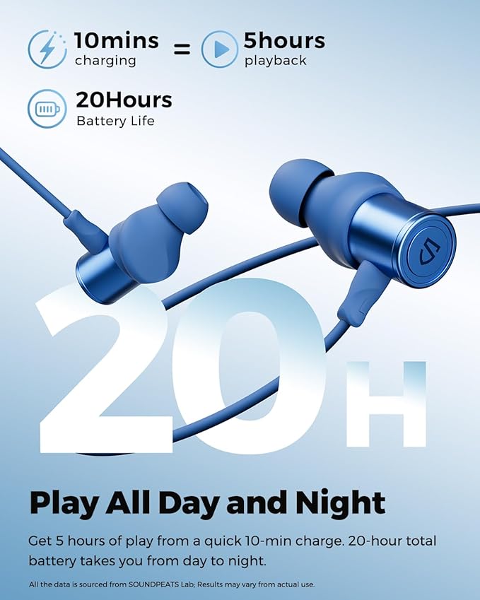 SoundPEATS Q40 HD Sports Neckband Headphones with LDAC Hi-Res Audio & Bluetooth 6.0 Stable Connection, IP67 Waterproof Wireless Earbuds, 20H Playtime for Running Gym, Fast Charge Dual Pairing,Blue