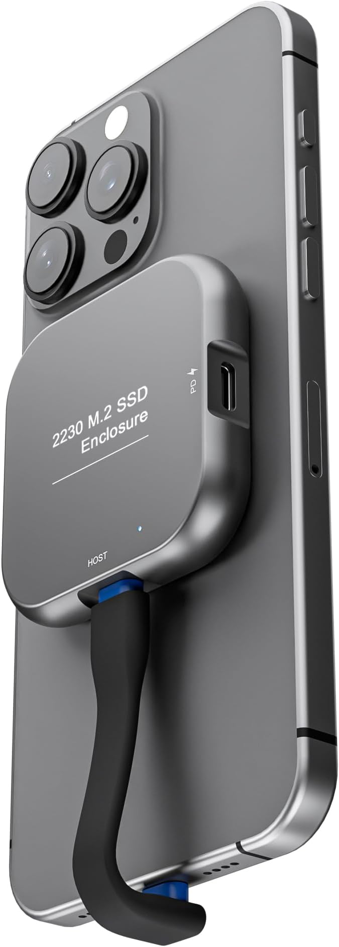 Magnetic M.2 2230 NVME Enclosure Storage with Magsafe for iPhone 15/16 Pro Max, USB C 3.2 Gen2 10Gbps to NVMe Adapter, 100W PD Charging, Aluminum External SSD Case for Android/MacBook (Grey Square)